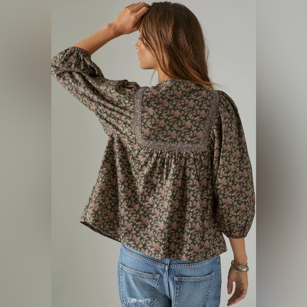 LUCKY BRAND Women’s Long Sleeve Mix Print Peasant Blouse-Black Multi-Size Small - Picture 12 of 12